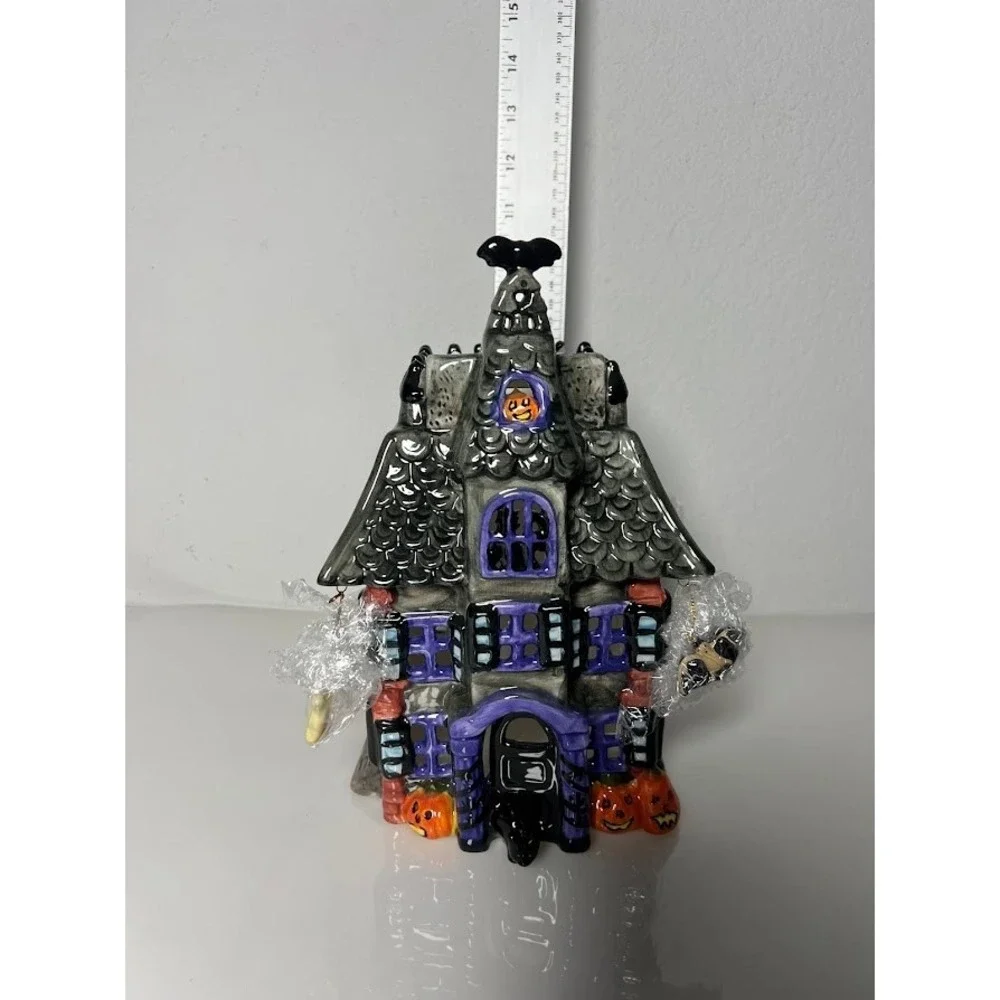 Halloween Haunted House Ceramic Tealight Candle Holder Ghost Spider Decor